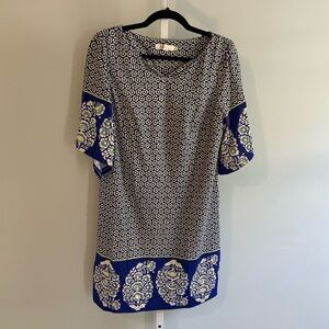 Axyeh Blue Green White Pattern Short Sleeve Dress